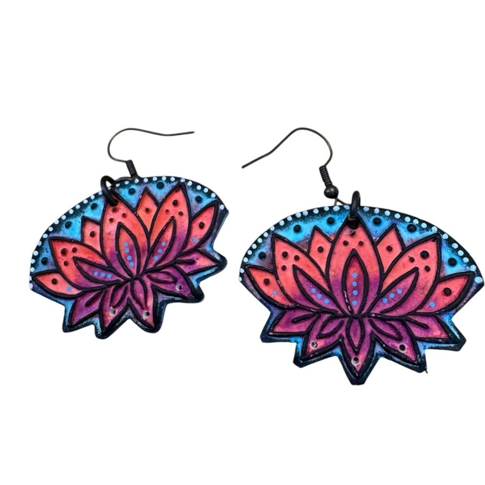 Colorful, lotus Lightweight handmade polymer earrings